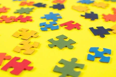 Multi-colored background from puzzles, block colors Foto stock