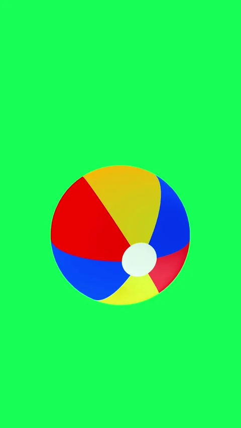 A multi-colored beach ball spins on a green screen in 3D animation. 库存影片 344058317