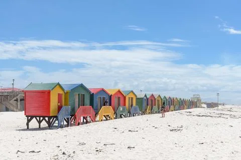Multi-colored beach huts at Muizenberg Stock Photos