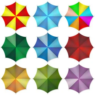 Multi colored beach umbrellas. Vector illustration. 库存插图