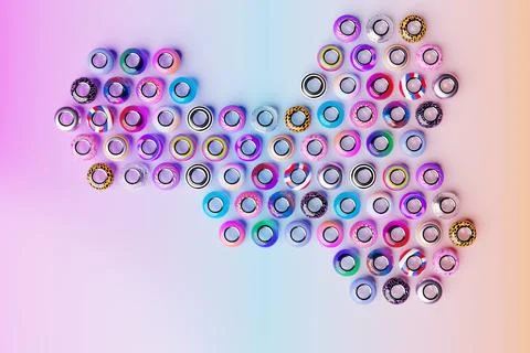 Multi-colored beads are scattered on a blue background. Close-up, macro, fini 스톡 일러스트