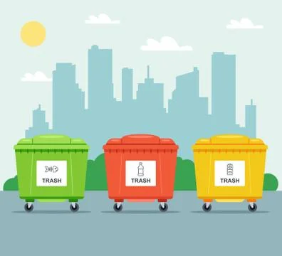 Multi-colored bins for separate collection of garbage on the background of the Stock Illustration