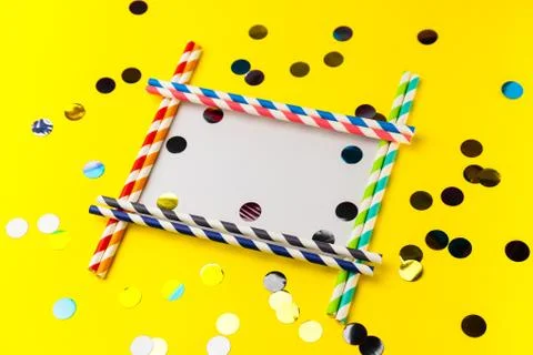 Multi-colored biodegradable paper tubes for drinks, cocktails. Mock Up Stock Photos