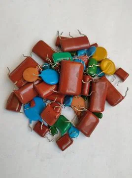 Multi colored bipolar ceramic capacitors Stock Photos