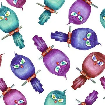 Multi-colored birds. Seamless pattern. Watercolor Stock Illustration