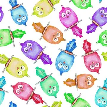 Multi-colored birds. Seamless pattern. Watercolor Stock Illustration