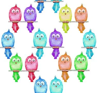 Multi-colored birds. Seamless pattern. Watercolor Stock Illustration