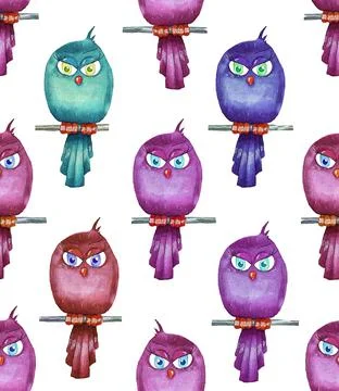 Multi-colored birds. Seamless pattern. Watercolor Stock Illustration