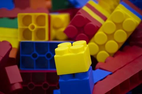 Multi-colored blocks of plastic constructor. Stock Photos