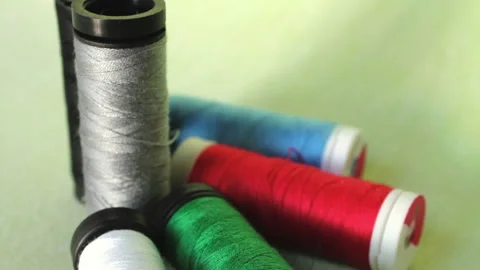 Multi Colored Bobbins Of Threads Stock Footage 137326230