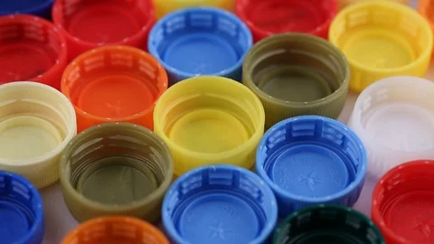 Multi-colored bottle caps Stock Footage 96578172