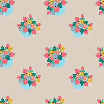 A multi-colored bouquet of flowers in a vase on a milky background. Stock Illustration