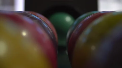 Multi-colored bowling balls close-up Stock Footage 120467891