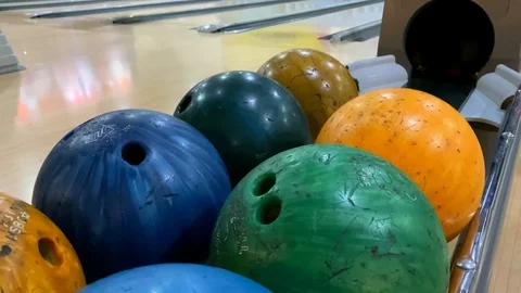 Multi-colored bowling balls close-up Stock-Footage 123697466