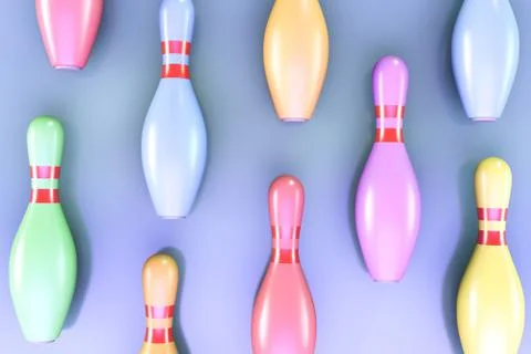 Multi-colored bowling pins. Abstract background. Foto stock