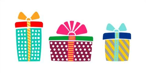 Multi-colored Boxes With Gifts For Birthday, Christmas, New Year. Gift Holida Stock Illustration