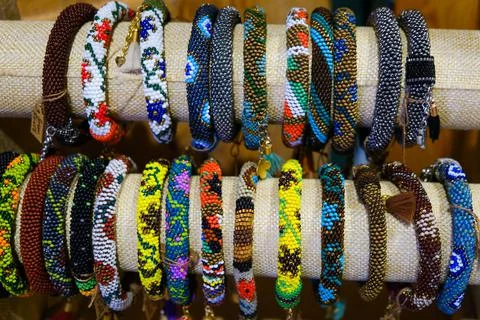 Multi colored bracelets with beads Stock Photos