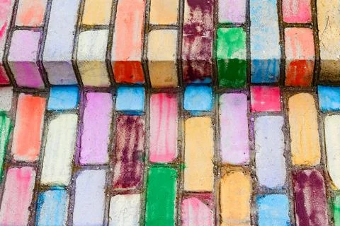 Multi-colored brick wall texture photo. Stock Photos