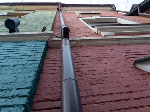 Multi-colored brick wall view from below Stock Photos