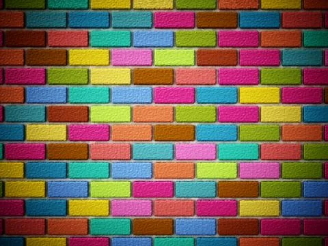 Multi colored bricks forming a wall. 3D illustration Stock Illustration