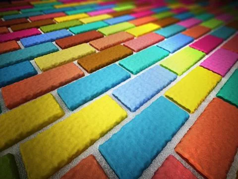 Multi colored bricks forming a wall. 3D illustration Stock Illustration