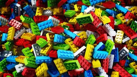 Multi colored building blocks background. 3D illustration Stock Illustration