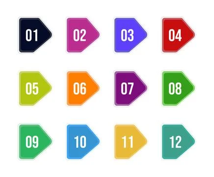 Multi colored bullet icon set design on white background Stock Illustration
