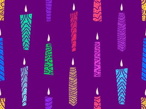 Multi-colored burning candles seamless pattern. Hanukkah candles are a symb.. Stock Illustration