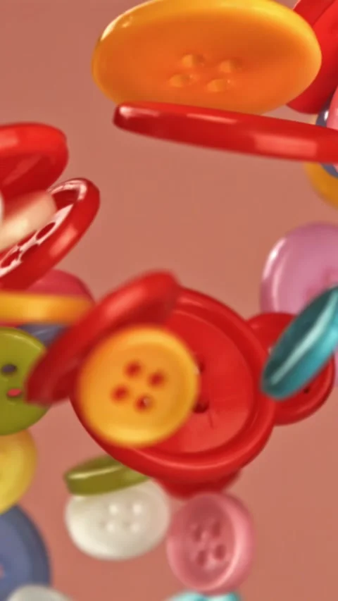 Multi-colored buttons fly on a colored background. Filmed on a high-speed camera Stock Footage 335376760