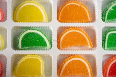 Multi colored Candy Jelly Fruit Slices Stock Photos