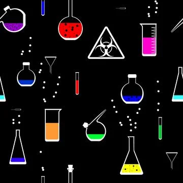 Multi-colored chemical flasks and test tubes Ilustração Stock
