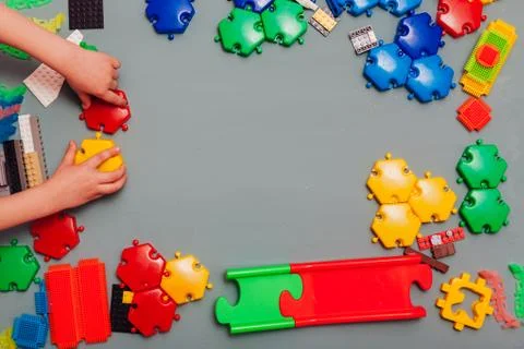 Multi-colored children's developing game designer on a gray background Stock Photos