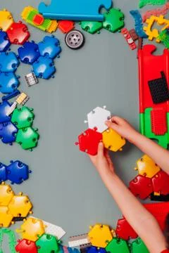 Multi-colored children's developing game designer on a gray background Stock Photos