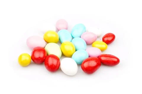 Multi-colored chocolate dragee isolated on white background Stock Photos