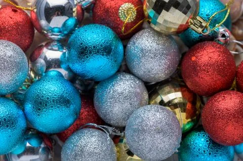 Multi-colored Christmas tree decorations as a background 5 Stock Photos