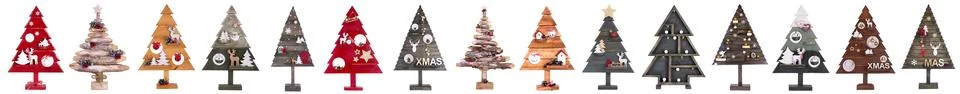 Multi-colored Christmas trees on a white background. New Year background Stock Illustration