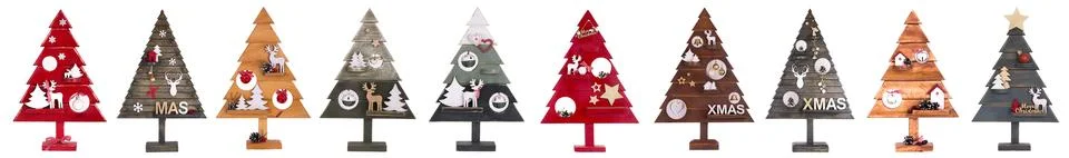 Multi-colored Christmas trees on a white background. New Year background Stock Illustration