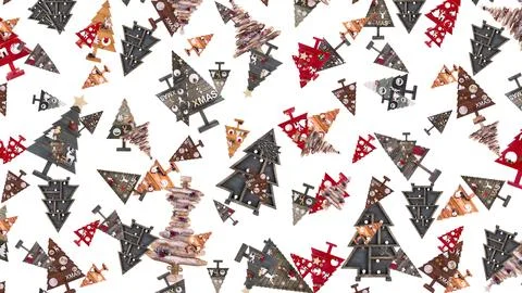 Multi-colored Christmas trees on a white background. New Year background Stock Illustration