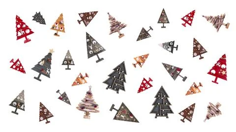 Multi-colored Christmas trees on a white background. New Year background Stock Illustration