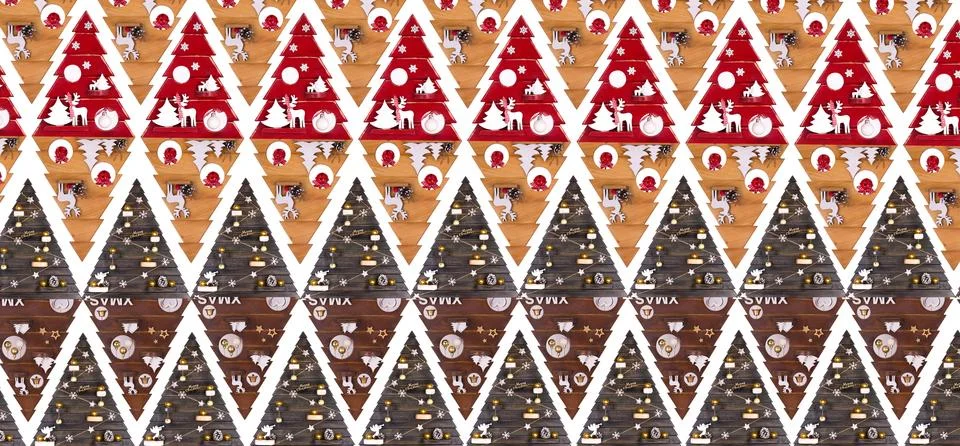 Multi-colored Christmas trees on a white background. New Year background Stock Illustration