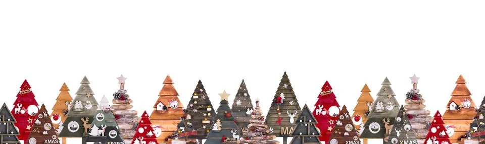Multi-colored Christmas trees on a white background. New Year background Stock Illustration