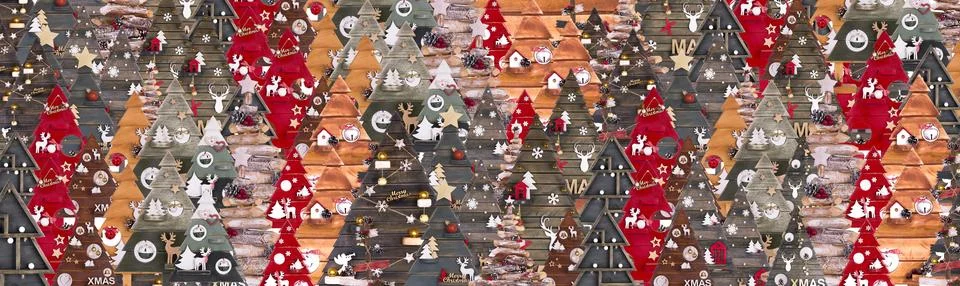 Multi-colored Christmas trees on a white background. New Year background Stock Illustration