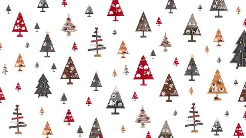 Multi-colored Christmas trees on a white background. New Year background Stock Illustration
