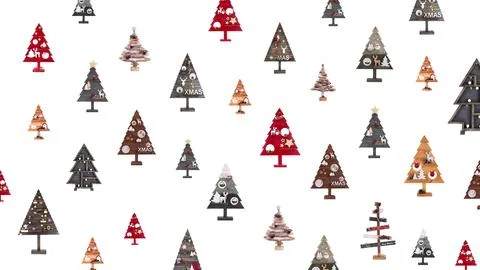 Multi-colored Christmas trees on a white background. New Year background Stock Illustration
