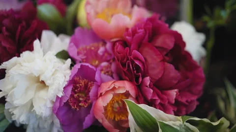 Multi-colored chrysanthemums in a collected bouquet. are native to East Asia and Stock Footage 134425717