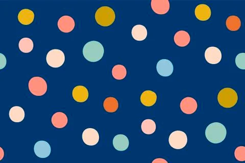 Multi-colored circles on a blue background. Various spots. Seamless hand drawn Stock Illustration