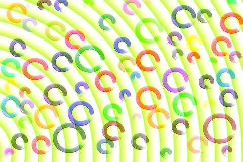 Multi colored circles on green rounded swirls Stock Photos