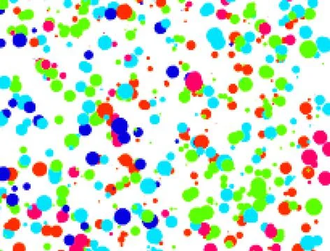 Multi-colored circles from pixels on a white background. 3d rendering Illustrazione stock