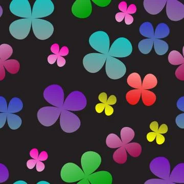Multi-colored clover on a black background. Seamless pattern. vector Stock Illustration