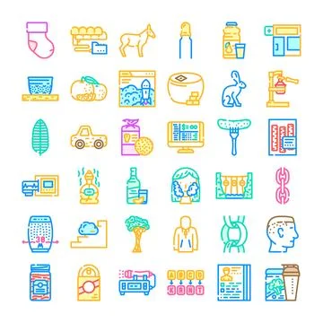 Multi colored collection of various outline icons Stock Illustration